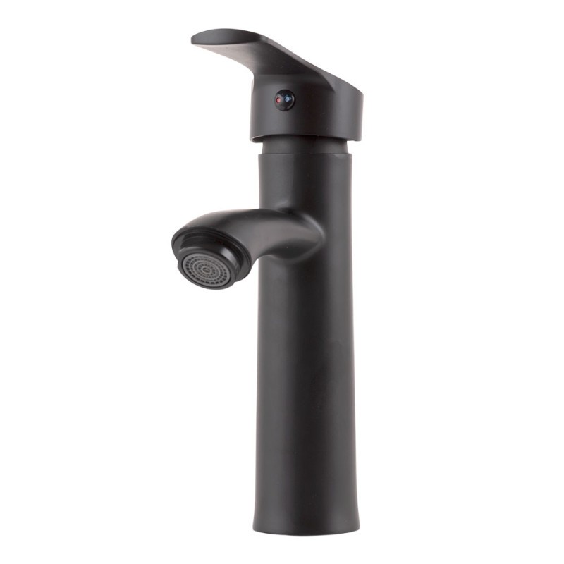 Grifo Lavabo Latón/Zinc, Negro, Agua Caliente-Fría, Latiguillos, Caño Bajo, Monomando [QLI-FA-SS01]