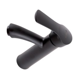 Grifo Lavabo Latón/Zinc, Negro, Agua Caliente-Fría, Latiguillos, Caño Bajo, Monomando [QLI-FA-SS01]