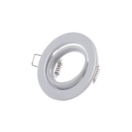 Pack de 5 Bombillas LED GU10 6W 500Lm 6000ºK 40.000H - Aro Downlight Redondo Inclinable \"Vepa\" Acero 90mm - Blanco