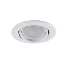 Pack de 5 Bombillas LED GU10 6W 500Lm 6000ºK 40.000H - Aro Downlight Redondo Inclinable \"Vepa\" Acero 90mm - Blanco