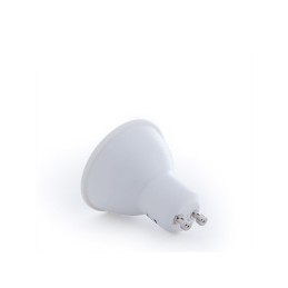 Pack de 5 Bombillas LED GU10 6W 500Lm 6000ºK 40.000H - Aro Downlight Redondo Inclinable \"Vepa\" Acero 90mm - Blanco