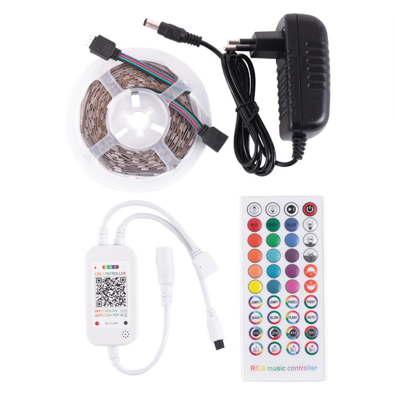 Kit Tira 36W 1.500Lm 150 LEDs 5 metros RGB Blister Transformador, Controlador, Control Bluetooth IP25 40.000H [CA-KITRGB-5M]
