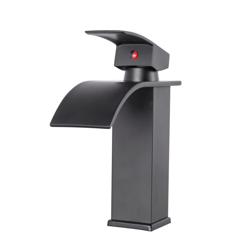 Grifo Lavabo Latón/Zinc, Negro, Agua Caliente-Fría, Latiguillos, Caño Bajo, Monomando [QLI-FA-4105]