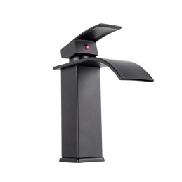 Grifo Lavabo Latón/Zinc, Negro, Agua Caliente-Fría, Latiguillos, Caño Bajo, Monomando [QLI-FA-4105]