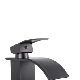 Grifo Lavabo Latón/Zinc, Negro, Agua Caliente-Fría, Latiguillos, Caño Bajo, Monomando [QLI-FA-4105]