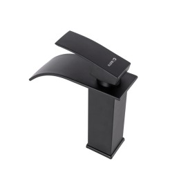 Grifo Lavabo Latón/Zinc, Negro, Agua Caliente-Fría, Latiguillos, Caño Bajo, Monomando [QLI-FA-4105]