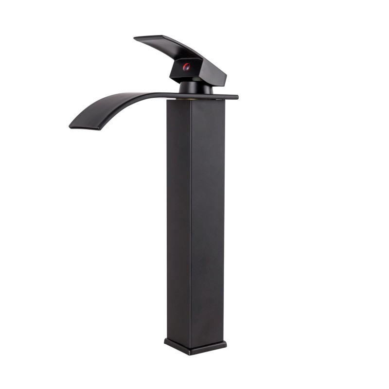 Grifo Lavabo Latón/Zinc, Negro, Agua Caliente-Fría, Latiguillos, Caño Alto, Monomando [QLI-FA-4106]