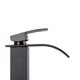 Grifo Lavabo Latón/Zinc, Negro, Agua Caliente-Fría, Latiguillos, Caño Alto, Monomando [QLI-FA-4106]