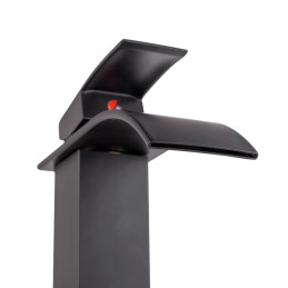 Grifo Lavabo Latón/Zinc, Negro, Agua Caliente-Fría, Latiguillos, Caño Alto, Monomando [QLI-FA-4106]