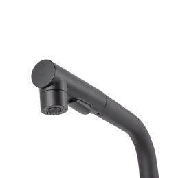 Grifo Cocina Latón/Zinc, Negro, Agua Caliente-Fría, Latiguillos, Caño Alto, Monomando [QLI-FA-4212]