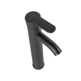 Grifo Lavabo Latón/Zinc, Negro, Agua Caliente-Fría, Latiguillos, Caño Alto, Monomando [QLI-FA-4214]