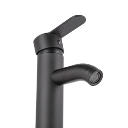 Grifo Lavabo Latón/Zinc, Negro, Agua Caliente-Fría, Latiguillos, Caño Alto, Monomando [QLI-FA-4214]