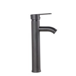 Grifo Lavabo Latón/Zinc, Negro, Agua Caliente-Fría, Latiguillos, Caño Alto, Monomando [QLI-FA-4214]
