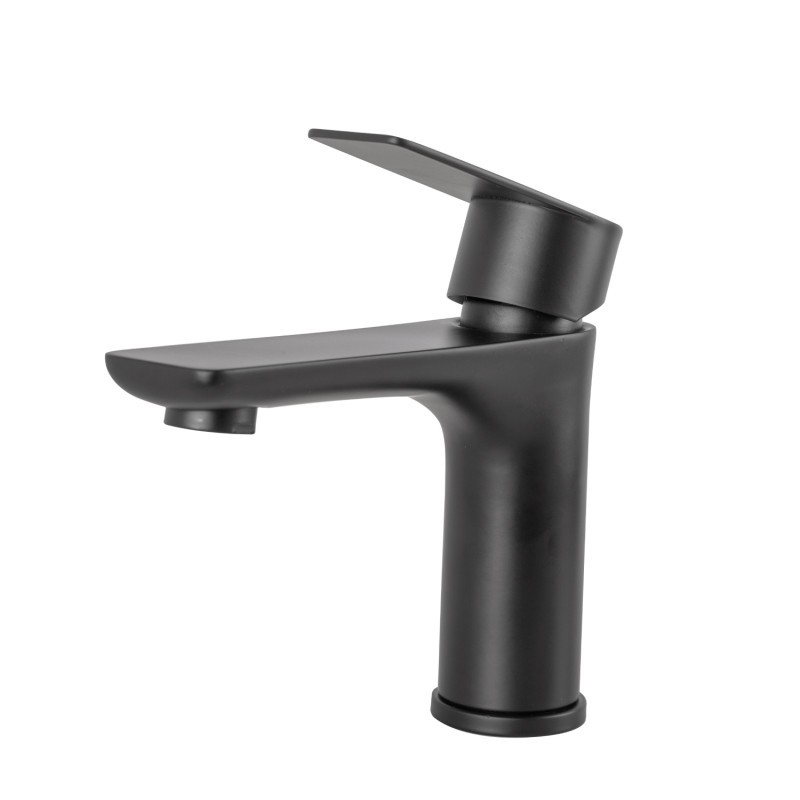 Grifo Lavabo Latón/Zinc, Negro, Agua Caliente-Fría, Latiguillos, Caño Bajo, Monomando [QLI-FA-4301]