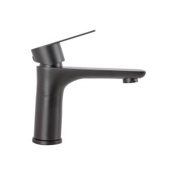 Grifo Lavabo Latón/Zinc, Negro, Agua Caliente-Fría, Latiguillos, Caño Bajo, Monomando [QLI-FA-4301]