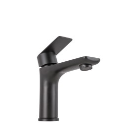 Grifo Lavabo Latón/Zinc, Negro, Agua Caliente-Fría, Latiguillos, Caño Bajo, Monomando [QLI-FA-4301]