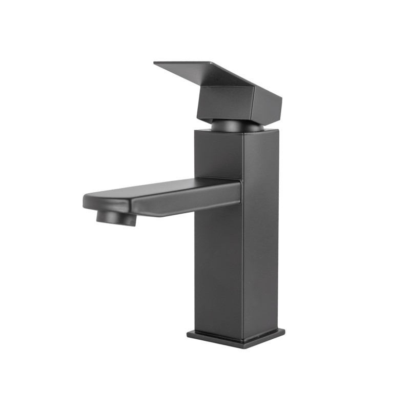 Grifo Lavabo Latón/Zinc, Negro, Agua Caliente-Fría, Latiguillos, Caño Bajo, Monomando [QLI-FA-4311]