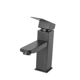 Grifo Lavabo Latón/Zinc, Negro, Agua Caliente-Fría, Latiguillos, Caño Bajo, Monomando [QLI-FA-4311]