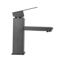 Grifo Lavabo Latón/Zinc, Negro, Agua Caliente-Fría, Latiguillos, Caño Bajo, Monomando [QLI-FA-4311]