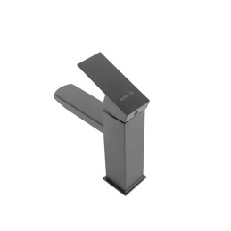 Grifo Lavabo Latón/Zinc, Negro, Agua Caliente-Fría, Latiguillos, Caño Bajo, Monomando [QLI-FA-4311]