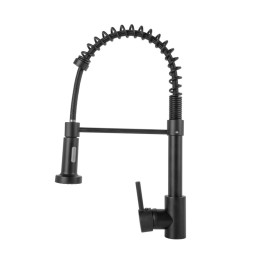 Grifo Cocina Latón/Zinc, Negro, Agua Caliente-Fría, Latiguillos, Caño Alto, Monomando [QLI-FA-4319]