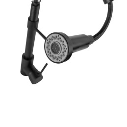 Grifo Cocina Latón/Zinc, Negro, Agua Caliente-Fría, Latiguillos, Caño Alto, Monomando [QLI-FA-4319]