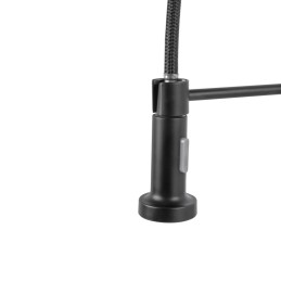 Grifo Cocina Latón/Zinc, Negro, Agua Caliente-Fría, Latiguillos, Caño Alto, Monomando [QLI-FA-4319]