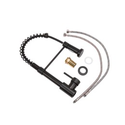 Grifo Cocina Latón/Zinc, Negro, Agua Caliente-Fría, Latiguillos, Caño Alto, Monomando [QLI-FA-4319]