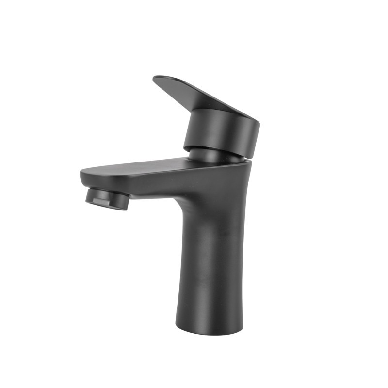 Grifo Lavabo Latón/Zinc, Negro, Agua Caliente-Fría, Latiguillos, Caño Bajo, Monomando [QLI-FA-4338]