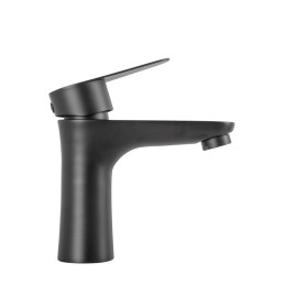 Grifo Lavabo Latón/Zinc, Negro, Agua Caliente-Fría, Latiguillos, Caño Bajo, Monomando [QLI-FA-4338]