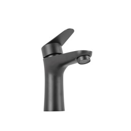 Grifo Lavabo Latón/Zinc, Negro, Agua Caliente-Fría, Latiguillos, Caño Bajo, Monomando [QLI-FA-4338]