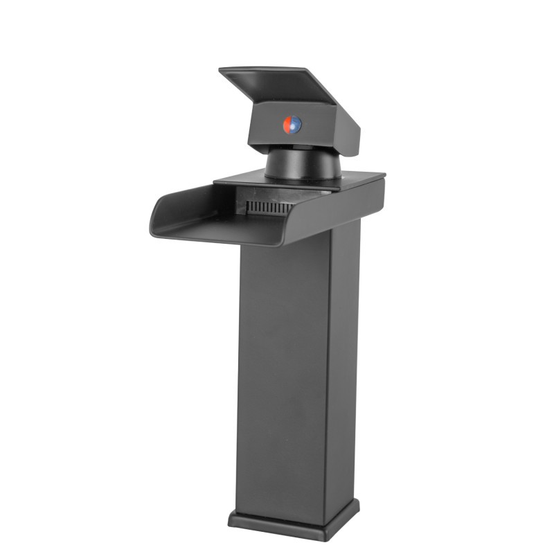 Grifo Lavabo Latón/Zinc, Negro, Agua Caliente-Fría, Latiguillos, Caño Bajo, Monomando [QLI-FA-4445]