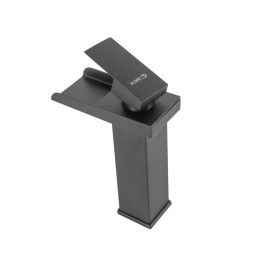 Grifo Lavabo Latón/Zinc, Negro, Agua Caliente-Fría, Latiguillos, Caño Bajo, Monomando [QLI-FA-4445]