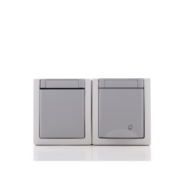 Conjunto Horizontal Interruptor 10A/250V Toma de Corriente 16A/250V Panasonic Pacific Tapa IP54 Gris