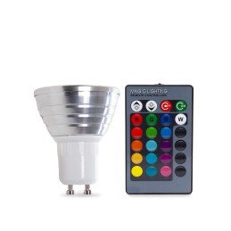 Bombilla LED GU10 3W RGB Mando a Distancia 40.000H [PL187220-GU10]