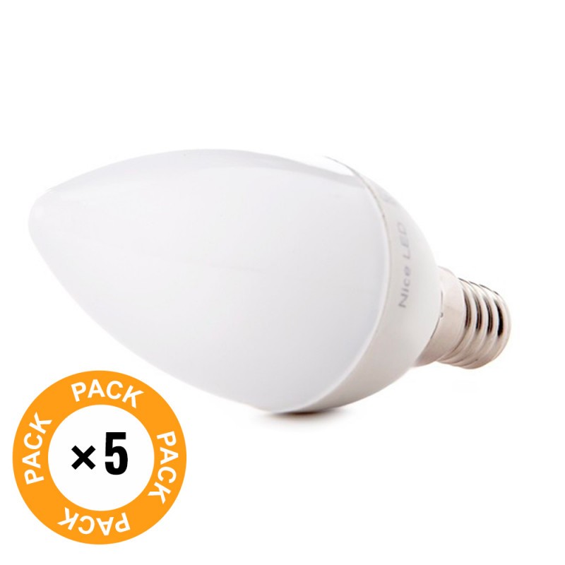 Pack 5 Bombillas LED E14 5W 410Lm 6000ºK 40.000H [HO-C37-E14-5W-RC-CW-PK5-AP]