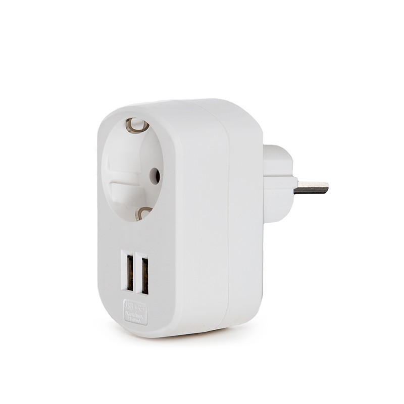 Adaptador + 1 X Toma Corriente + 2 X Usb Cargador - IP20 - Blanco