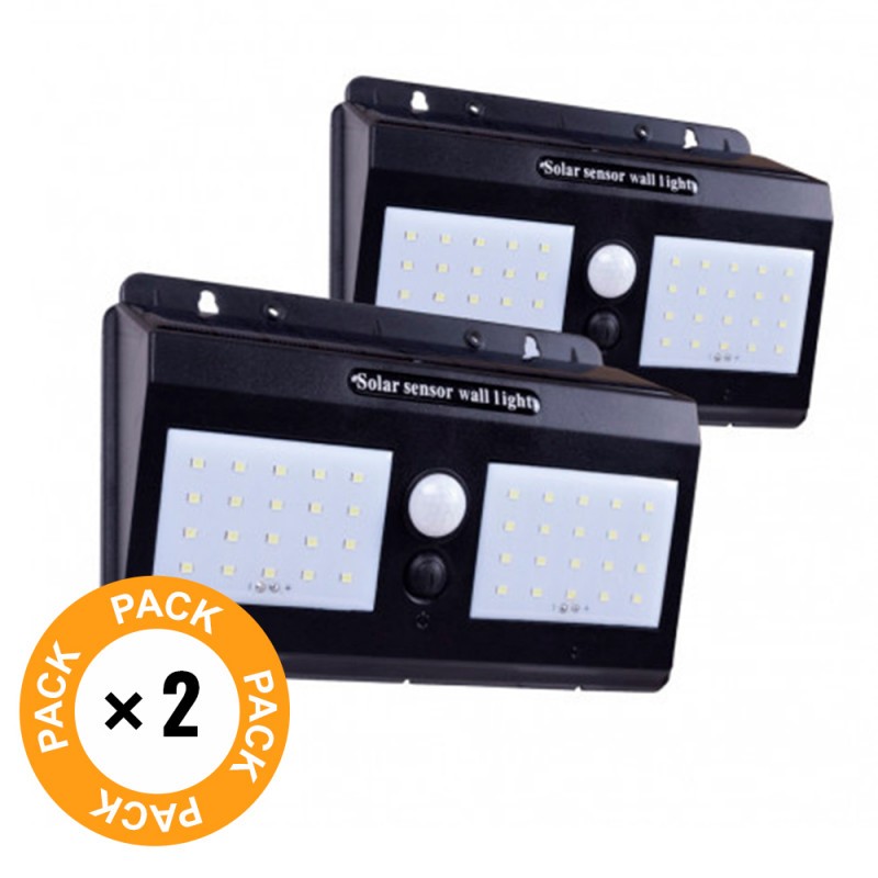 Pack 2 Apliques LED 6000ºK Solar IP65 Sensor Luz + Movimiento 40.000H [WR-SW8019-PIR-PK2]