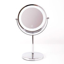 Espejo Iluminado Maquillaje Rotatoria 2 Caras - Plata