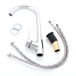 Grifo Cocina Latón/Zinc, Cromado, Agua Caliente-Fría, Latiguillos, Caño Alto, Monomando [QLI-FA1051]