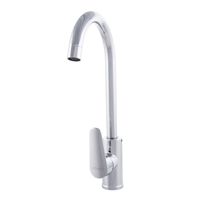 Grifo Cocina Latón/Zinc, Cromado, Agua Caliente-Fría, Latiguillos, Caño Alto, Monomando [QLI-FA-15304]