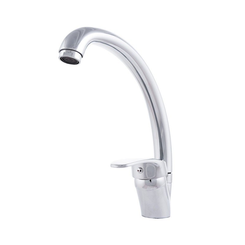 Grifo Cocina Latón/Zinc, Cromado, Agua Caliente-Fría, Latiguillos, Caño Alto, Monomando [QLI-FA-5504A]