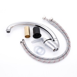 Grifo Cocina Latón/Zinc, Cromado, Agua Caliente-Fría, Latiguillos, Caño Alto, Monomando [QLI-FA-5504A]