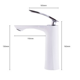 Grifo Lavabo Latón/Zinc, Blanco, Agua Caliente-Fría, Latiguillos, Caño Bajo, Monomando [QLI-FA-7783]