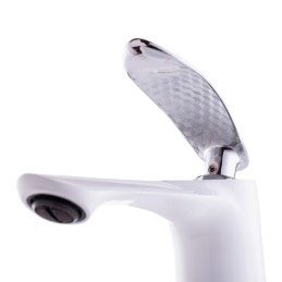 Grifo Lavabo Latón/Zinc, Blanco, Agua Caliente-Fría, Latiguillos, Caño Bajo, Monomando [QLI-FA-7783]