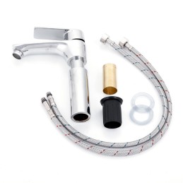 Grifo Lavabo Latón/Zinc, Cromado, Agua Caliente-Fría, Latiguillos, Caño Bajo, Monomando [QLI-FA-7862]