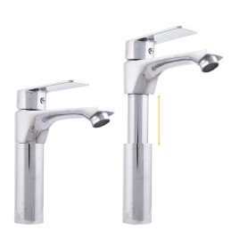 Grifo Lavabo Latón/Zinc, Cromado, Agua Caliente-Fría, Latiguillos, Caño Bajo, Monomando [QLI-FA-7862]