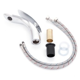 Grifo Lavabo Latón/Zinc, Cromado, Agua Caliente-Fría, Latiguillos, Caño Bajo, Monomando [QLI-FA-7865]