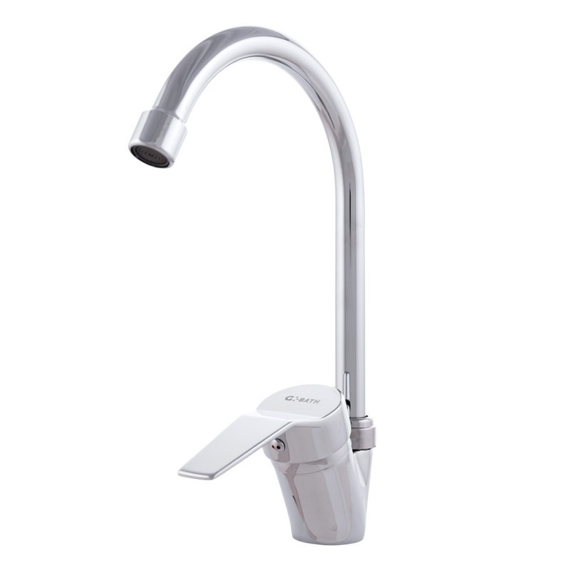 Grifo Cocina Latón/Zinc, Cromado, Agua Caliente-Fría, Latiguillos, Caño Alto, Monomando [QLI-FA-8704]