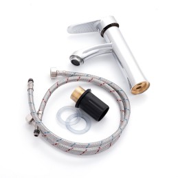 Grifo Lavabo Aleación Zinc, Cromado, Agua Caliente-Fría, Latiguillos, Caño Bajo, Monomando [QLI-FA919]